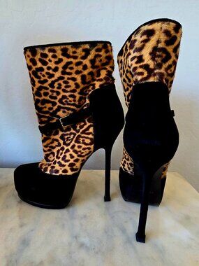 Black & Leopard Print Ankle Booties | EU 36